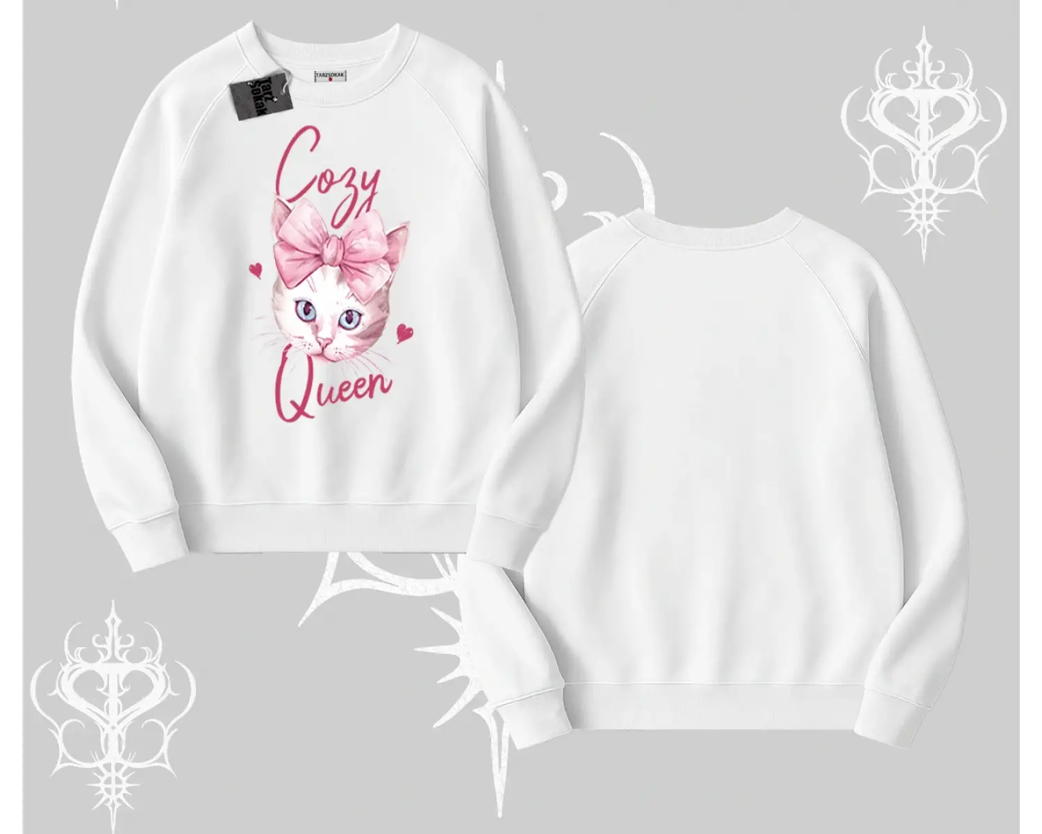 Cozy Queen Kedi Baskılı Biskilet Sweatshirt