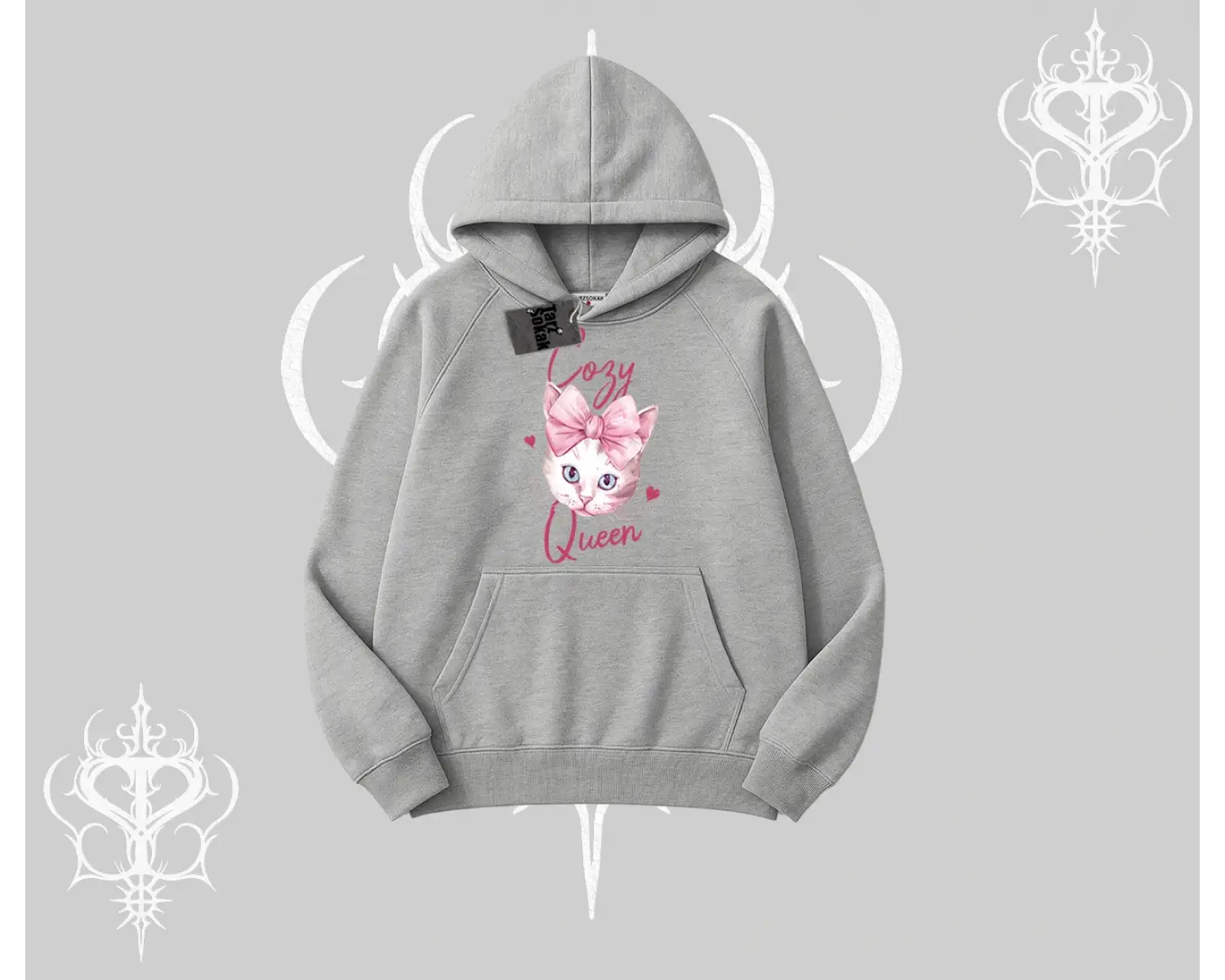 Cozy Queen Kedi Baskılı Kapşonlu Sweatshirt