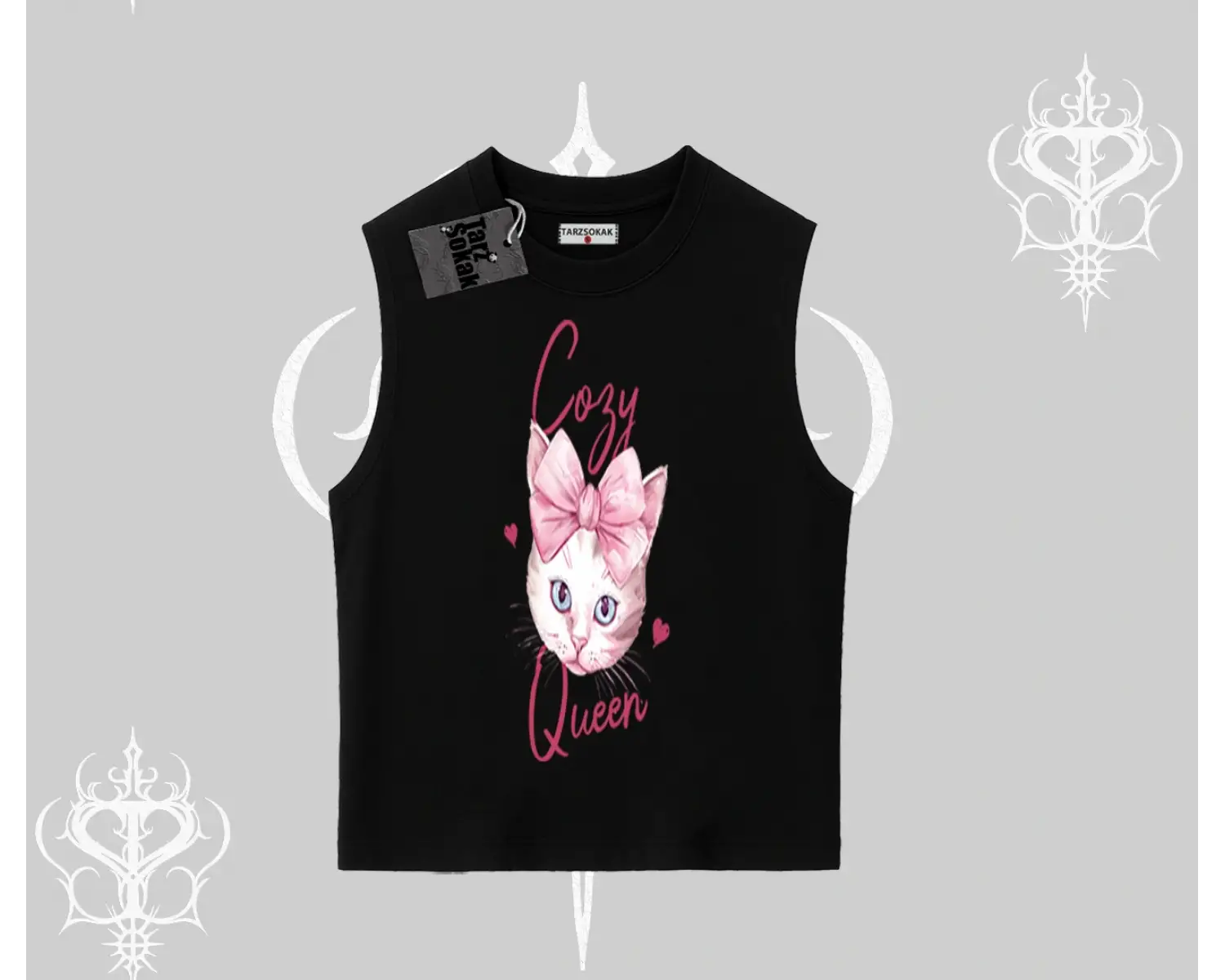 Cozy Queen Kedi Baskılı Kolsuz Tshirt