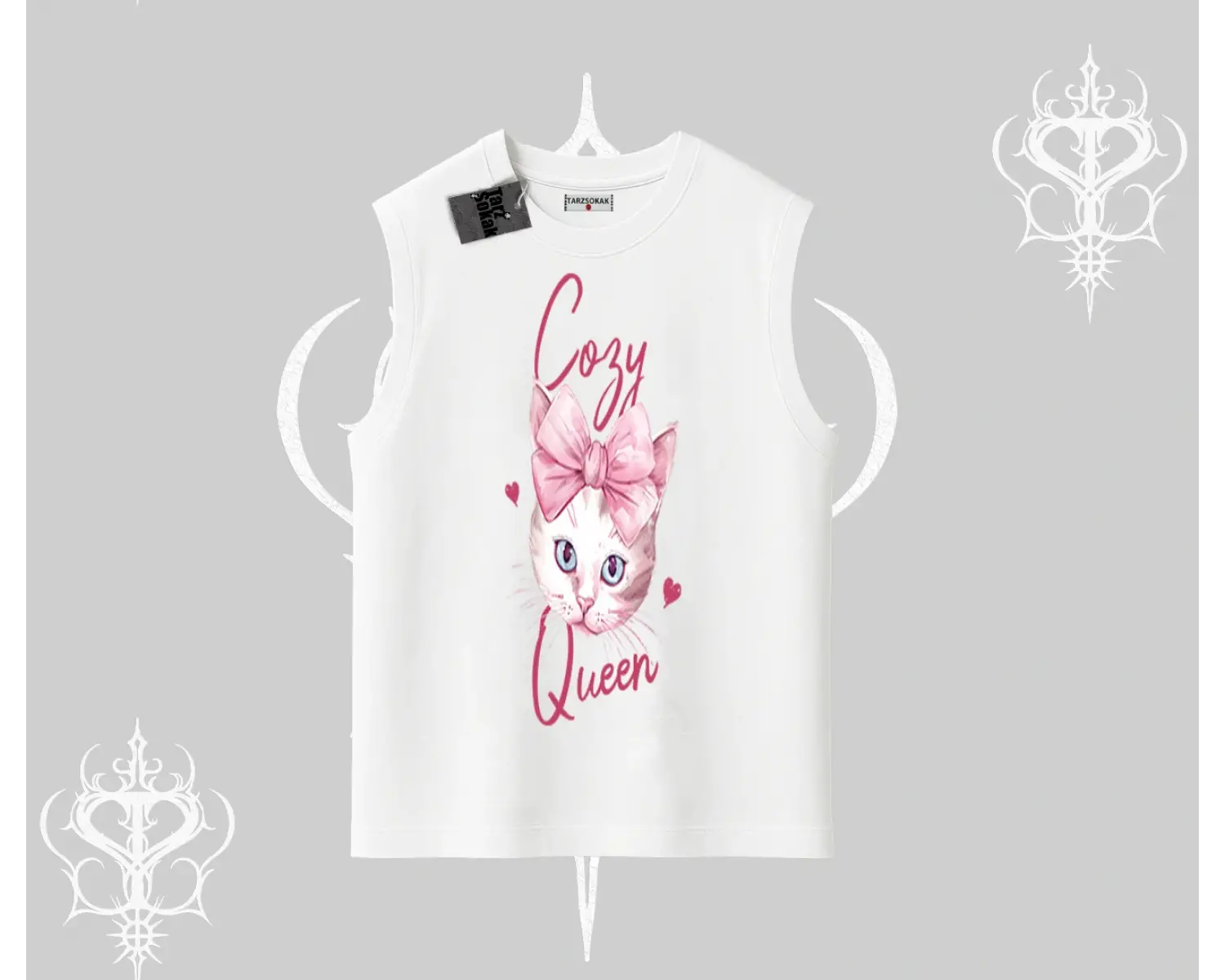 Cozy Queen Kedi Baskılı Kolsuz Tshirt