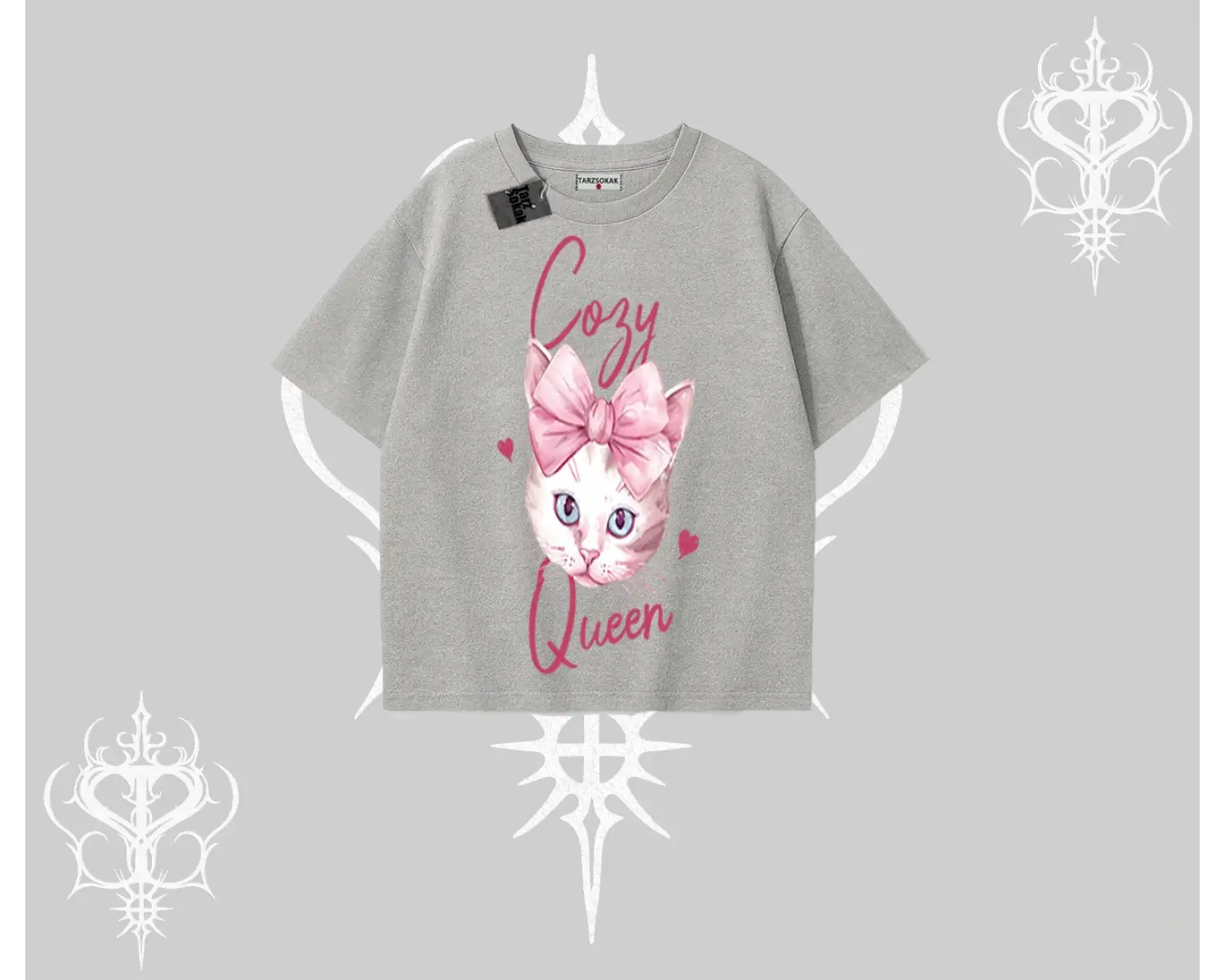 Cozy Queen Kedi Baskılı Oversize Tshirt