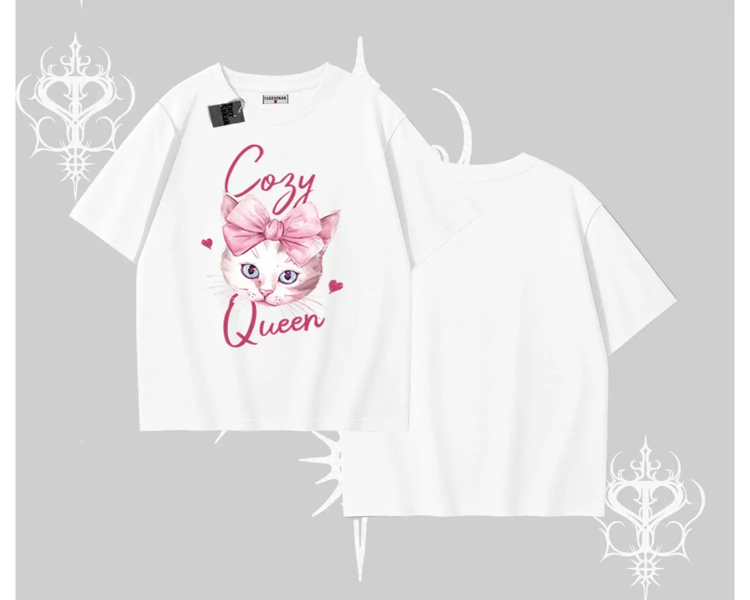 Cozy Queen Kedi Baskılı Oversize Tshirt