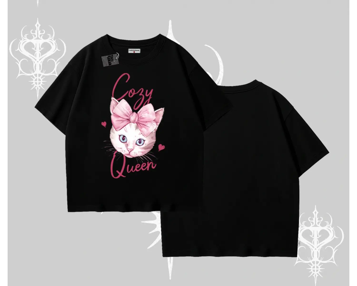 Cozy Queen Kedi Baskılı Oversize Tshirt
