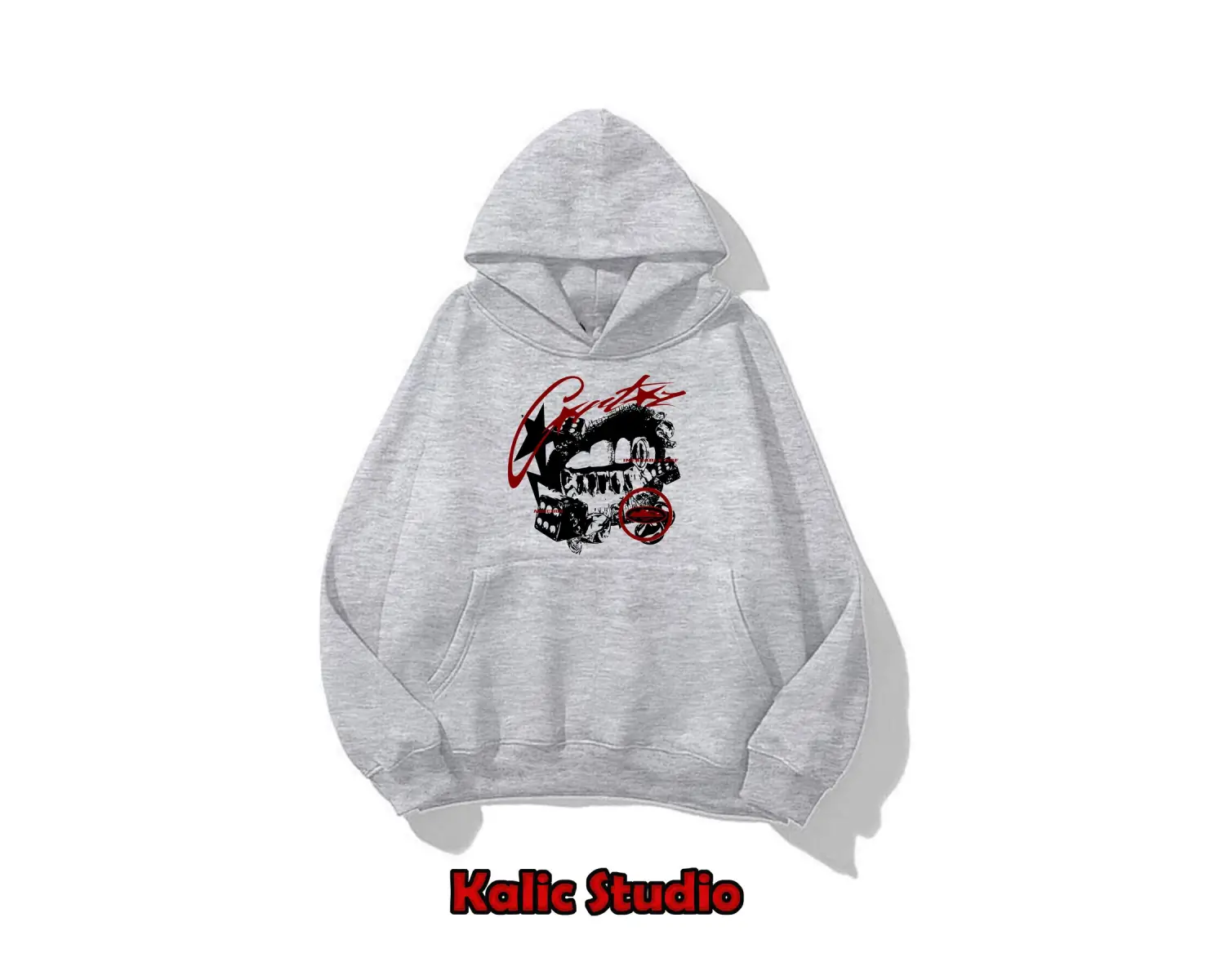 Cr tz baskılı ünisex kapüşonlu sweatshirt gri