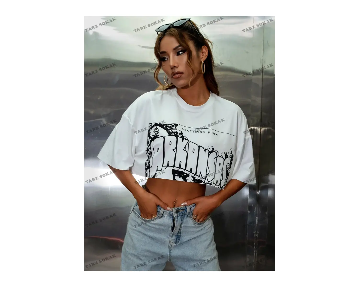 Crop CKOD-232913 Harf Grafikli Ham Etek