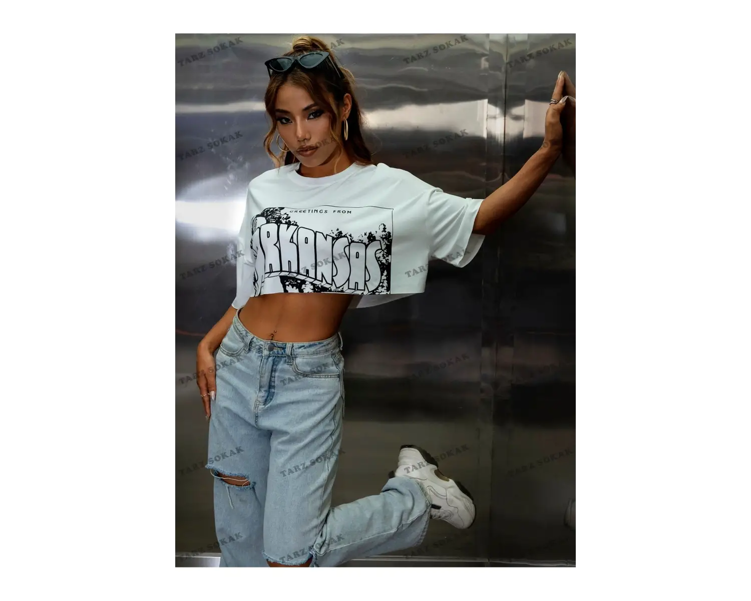 Crop CKOD-232913 Harf Grafikli Ham Etek