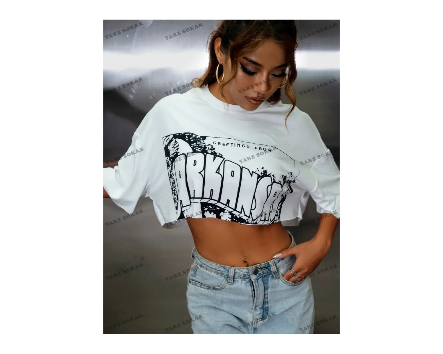 Crop CKOD-232913 Harf Grafikli Ham Etek