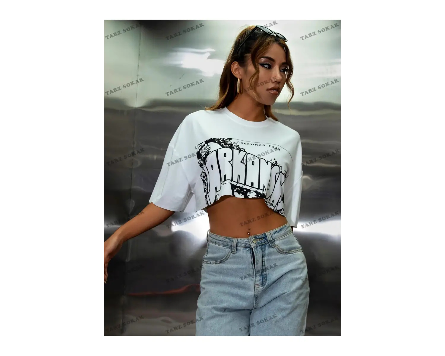 Crop CKOD-232913 Harf Grafikli Ham Etek