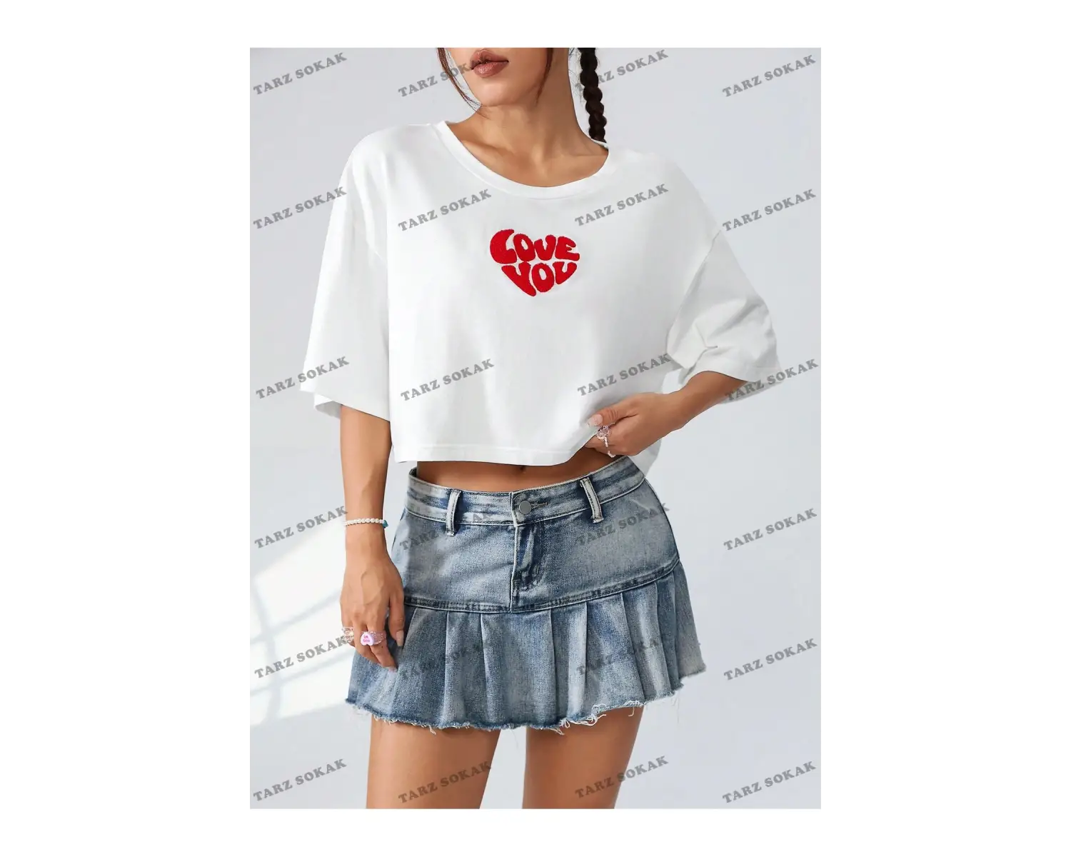 Crop CKOD-232913 Kadınlar Günü Yazılı Baskılı Yuvarlak Yaka