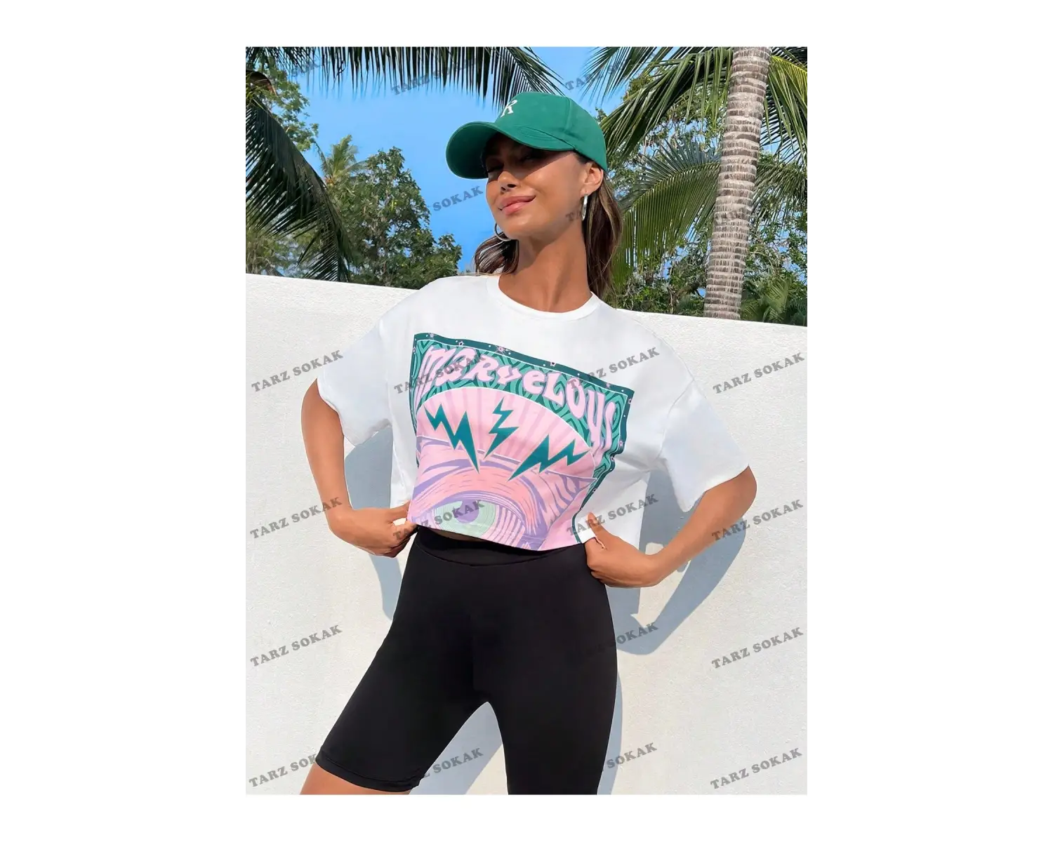 Crop CKOD-232913 Mektup Grafikli Düşük Omuz Kısa