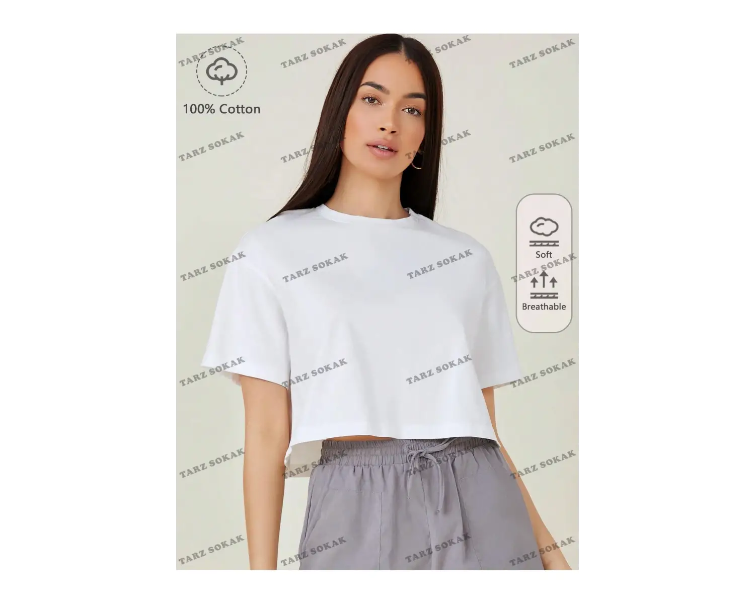 Crop CKOD-232913 Pamuk Damla Omuz Düz Kısa