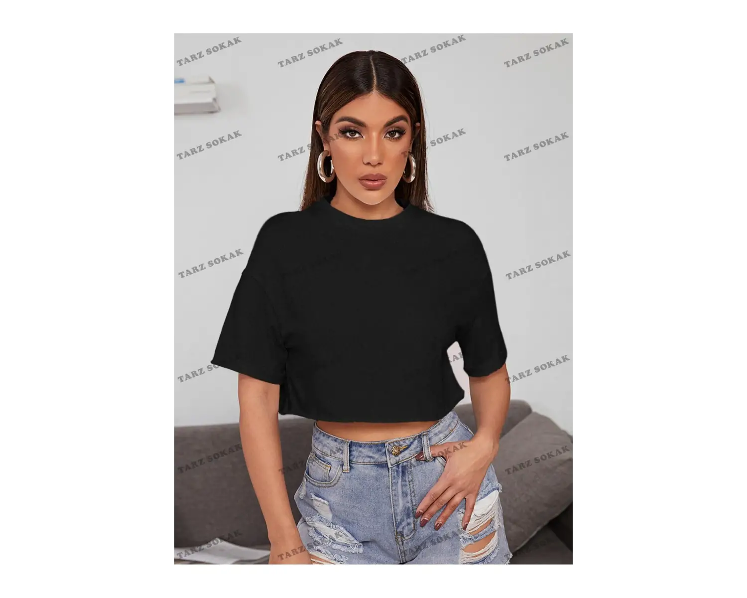 Crop CKOD-232913 Yaz Kıyafetleri Düşük Omuz Düz Crop CKOD-232913 Top