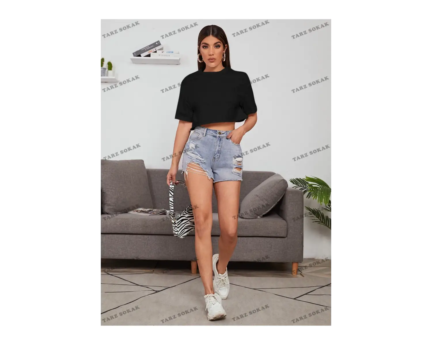Crop CKOD-232913 Yaz Kıyafetleri Düşük Omuz Düz Crop CKOD-232913 Top