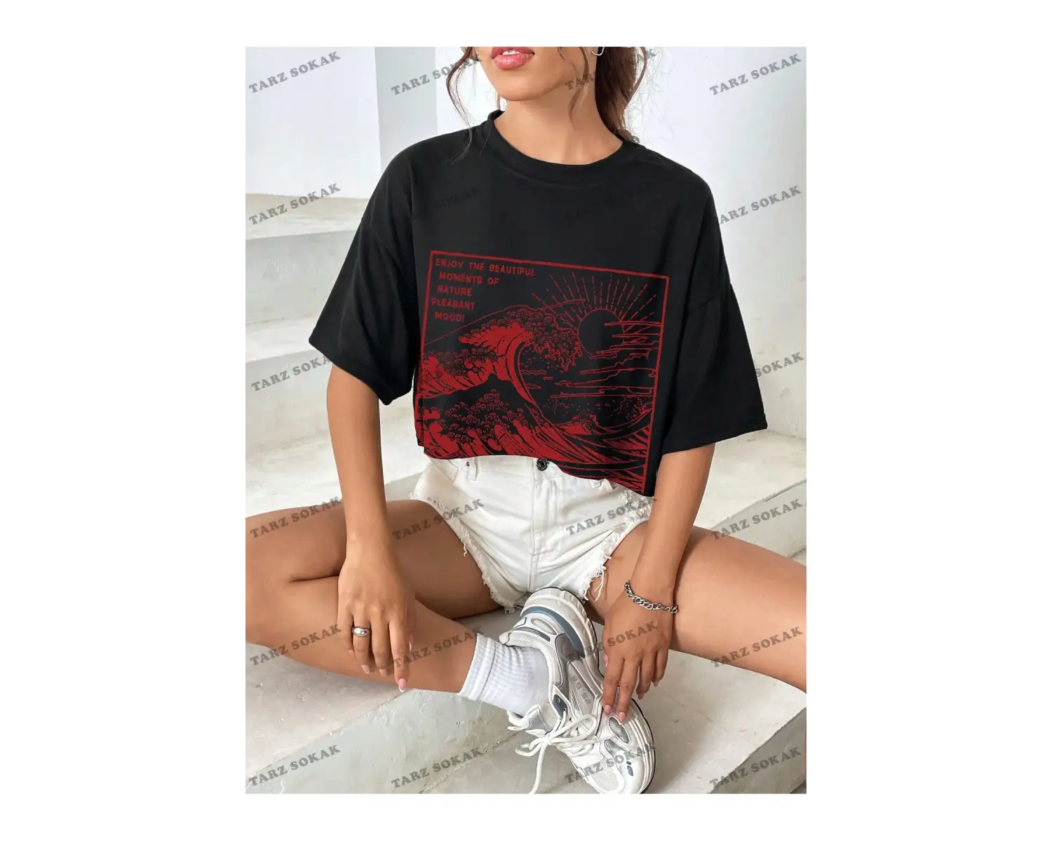 Crop CKOD-232913 Yuvarlak Yaka Kısa Kollu Yazılı