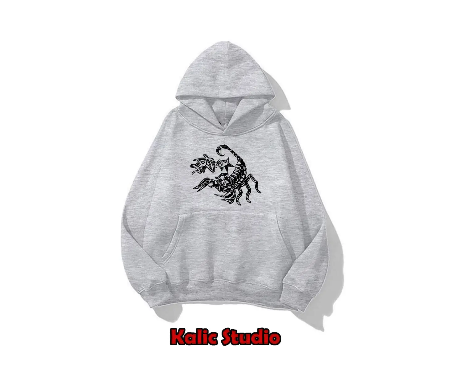 Crtz akrep baskılı ünisex kapüşonlu sweatshirt gri