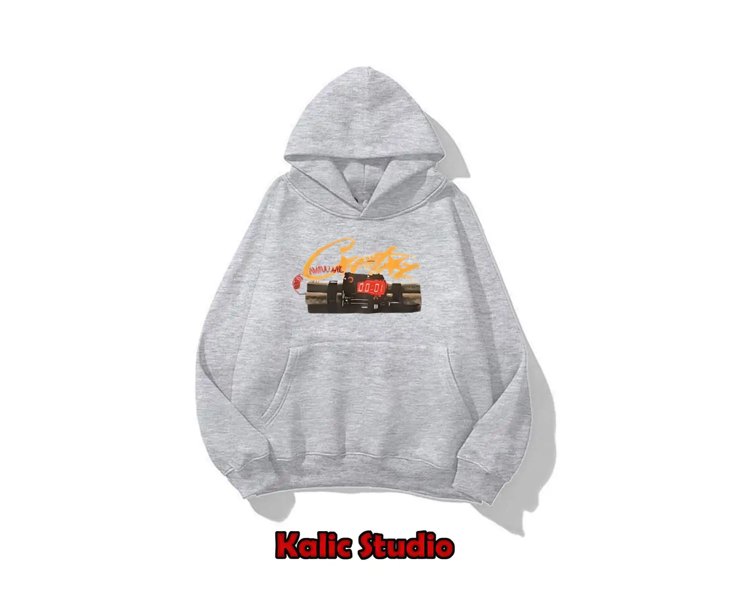 Crz Bomb baskılı ünisex kapüşonlu sweatshirt gri
