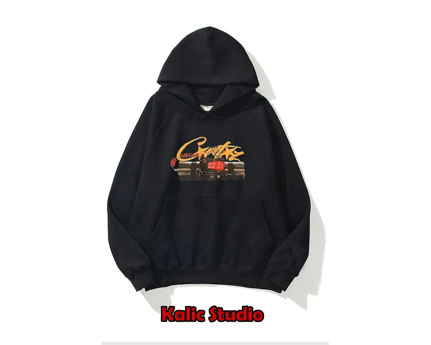 Crz Bomb baskılı ünisex kapüşonlu sweatshirt gri