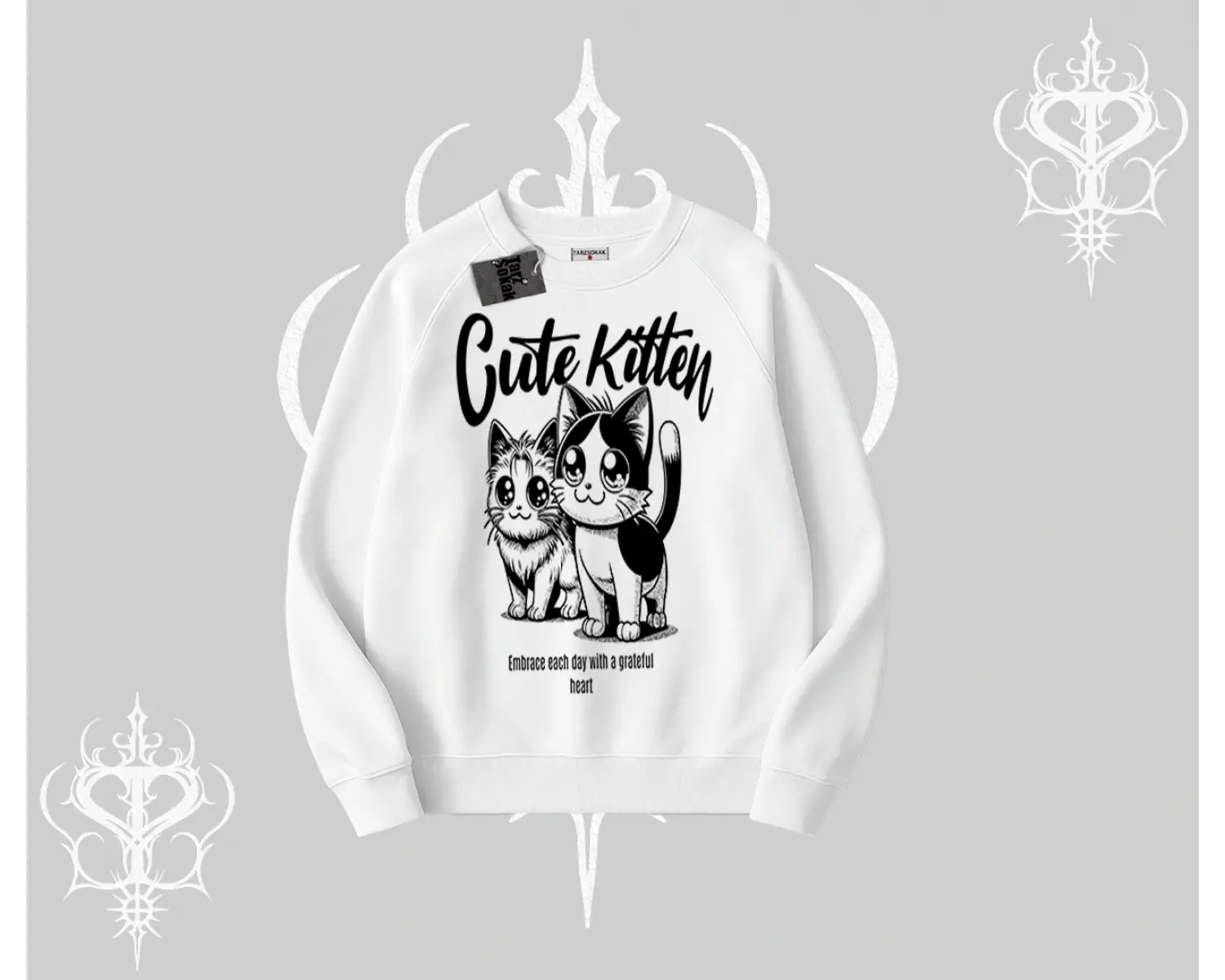 Cute Kitten Yazılı Sevimli Kedi Baskılı Biskilet Sweatshirt