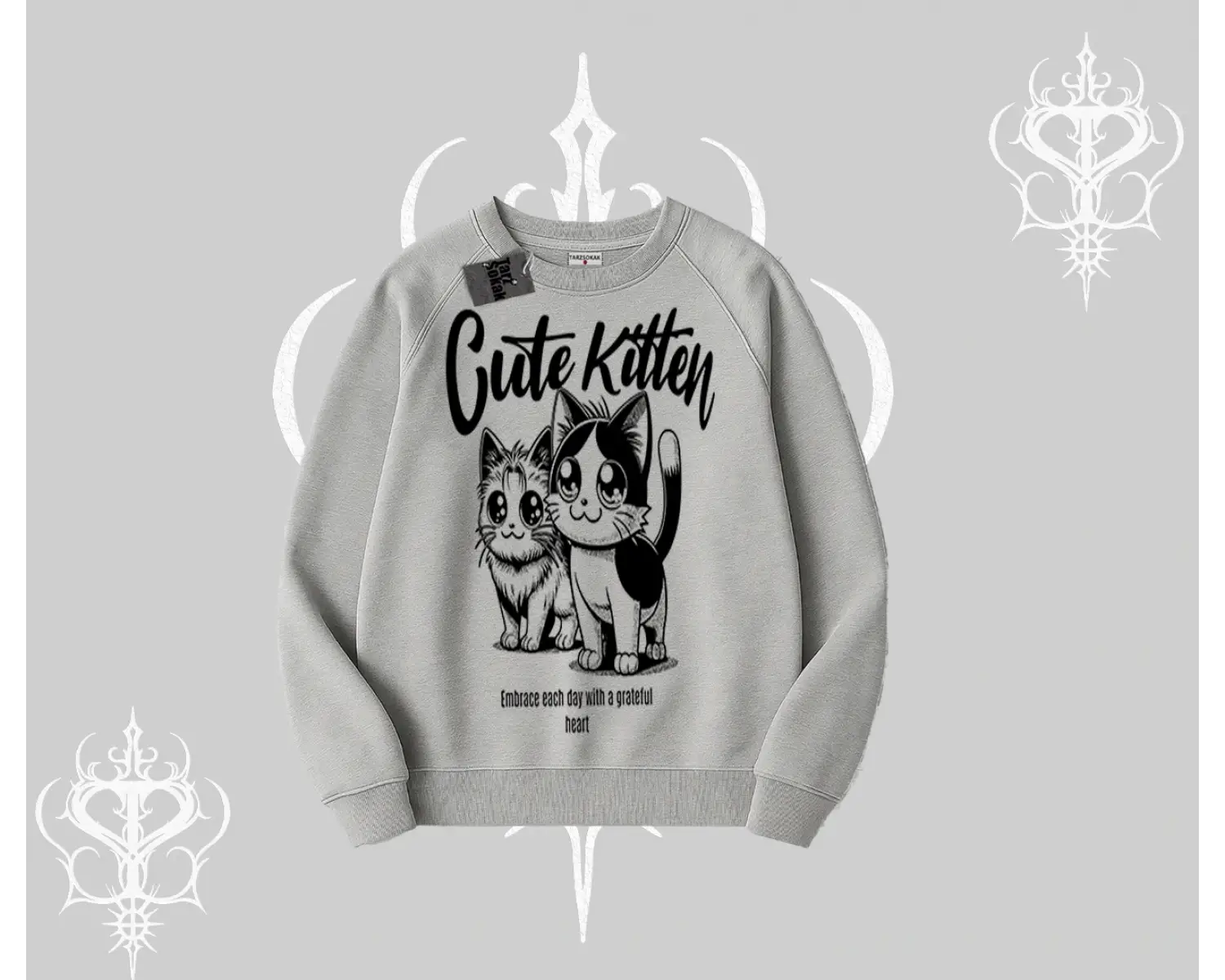 Cute Kitten Yazılı Sevimli Kedi Baskılı Biskilet Sweatshirt