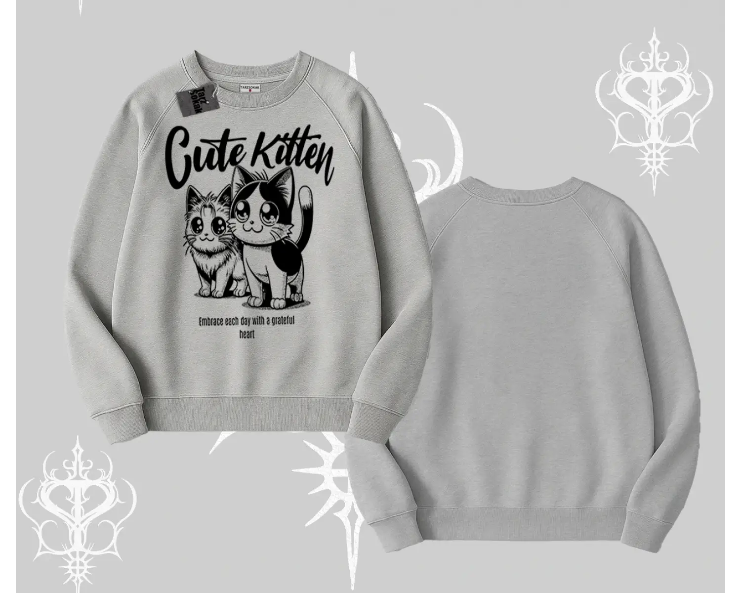 Cute Kitten Yazılı Sevimli Kedi Baskılı Biskilet Sweatshirt