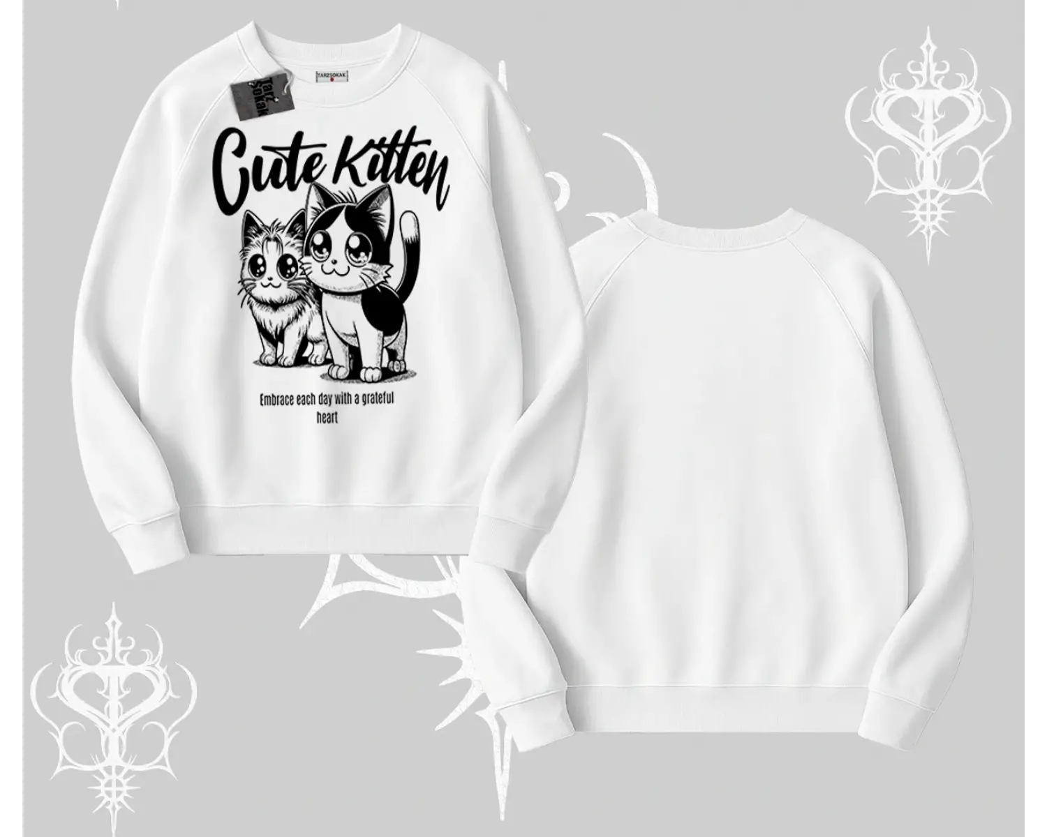 Cute Kitten Yazılı Sevimli Kedi Baskılı Biskilet Sweatshirt