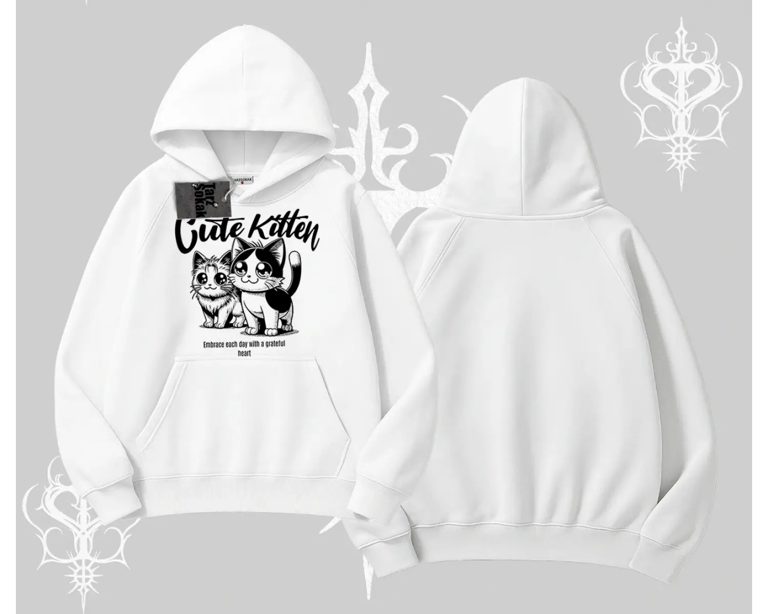 Cute Kitten Yazılı Sevimli Kedi Baskılı Kapşonlu Sweatshirt