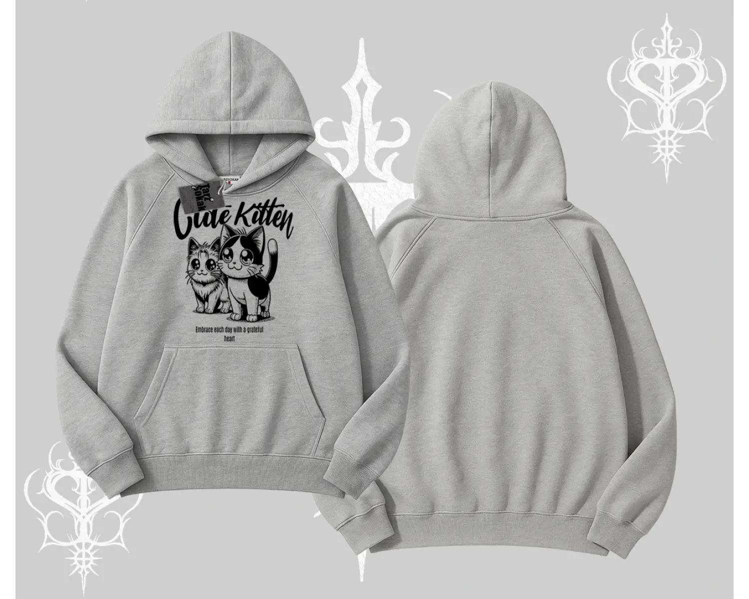 Cute Kitten Yazılı Sevimli Kedi Baskılı Kapşonlu Sweatshirt