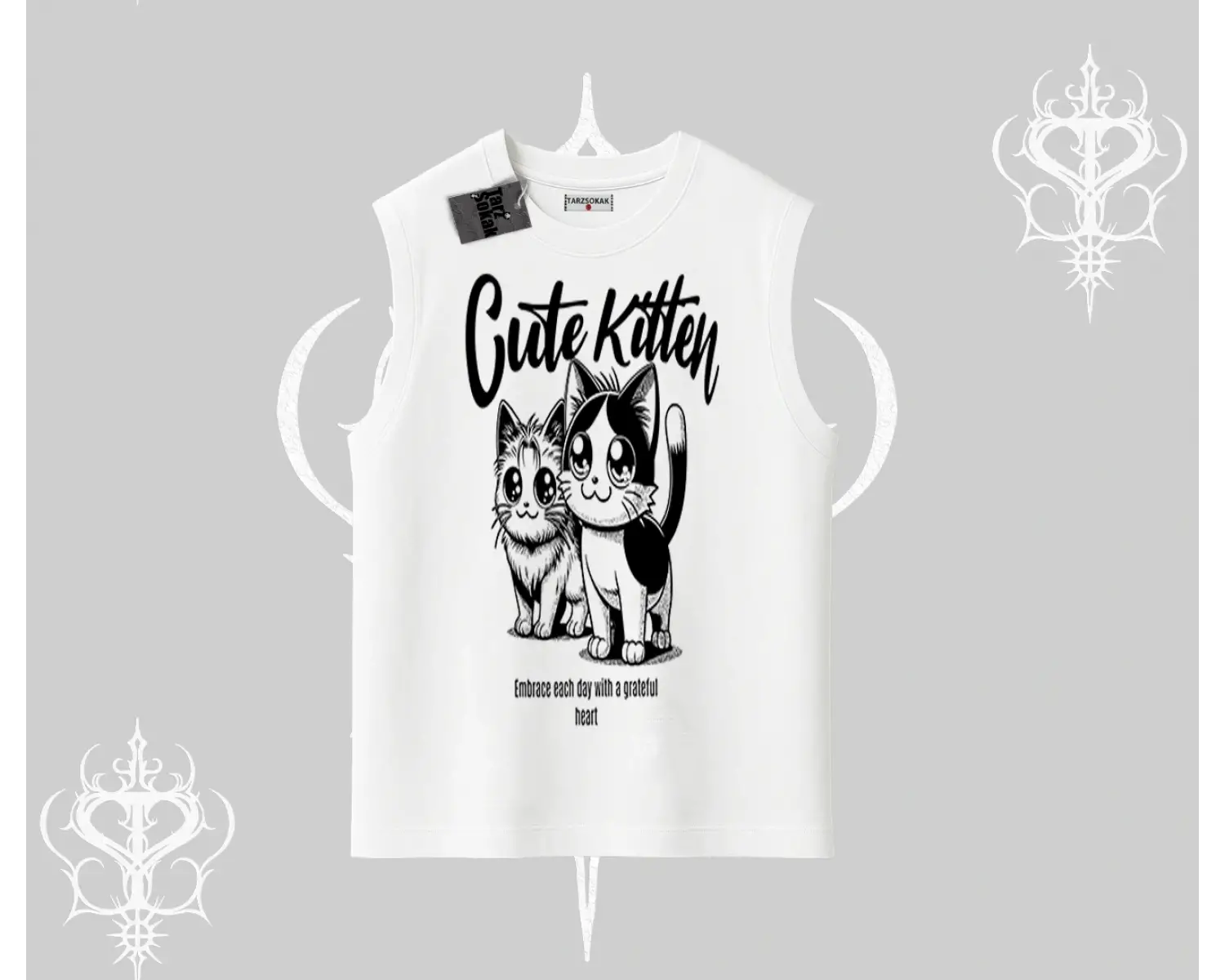 Cute Kitten Yazılı Sevimli Kedi Baskılı Kolsuz Tshirt