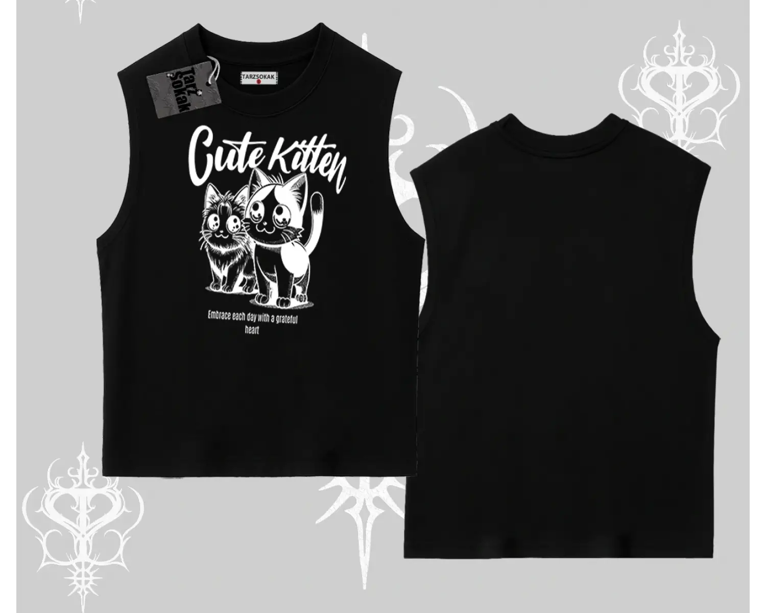 Cute Kitten Yazılı Sevimli Kedi Baskılı Kolsuz Tshirt