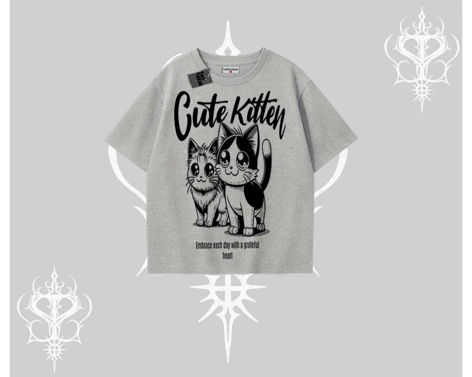 Cute Kitten Yazılı Sevimli Kedi Baskılı Oversize Tshirt