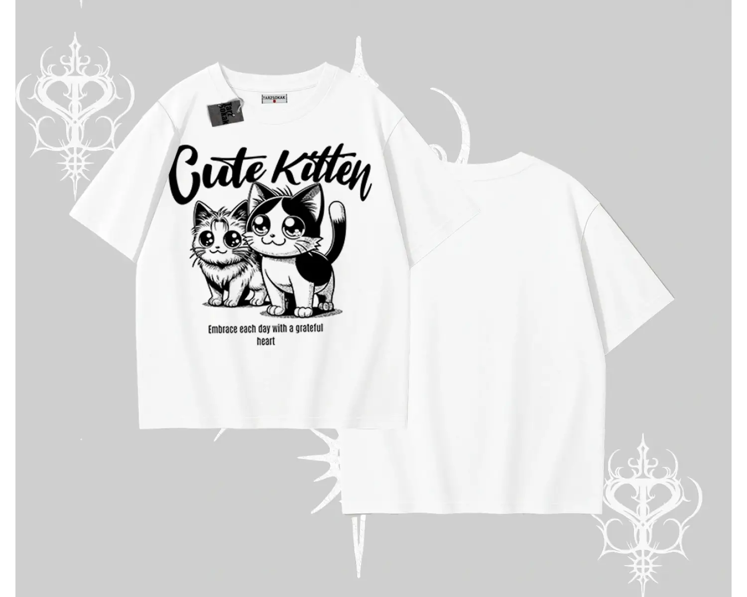 Cute Kitten Yazılı Sevimli Kedi Baskılı Oversize Tshirt
