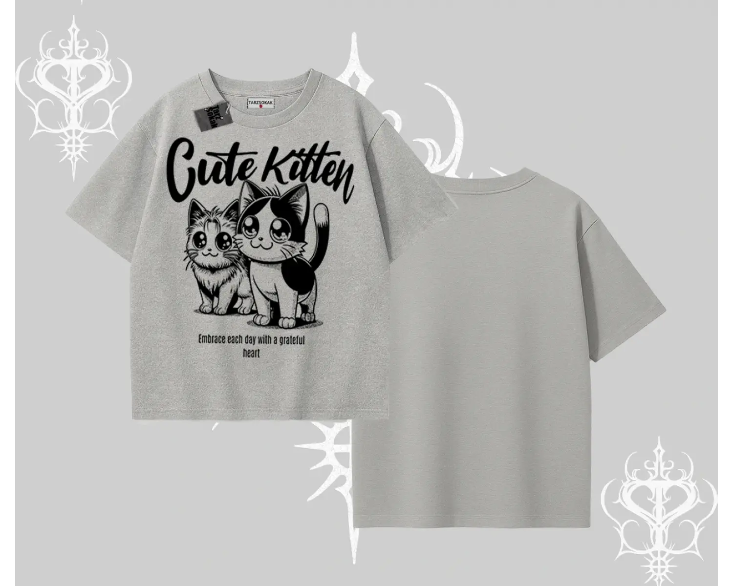 Cute Kitten Yazılı Sevimli Kedi Baskılı Oversize Tshirt
