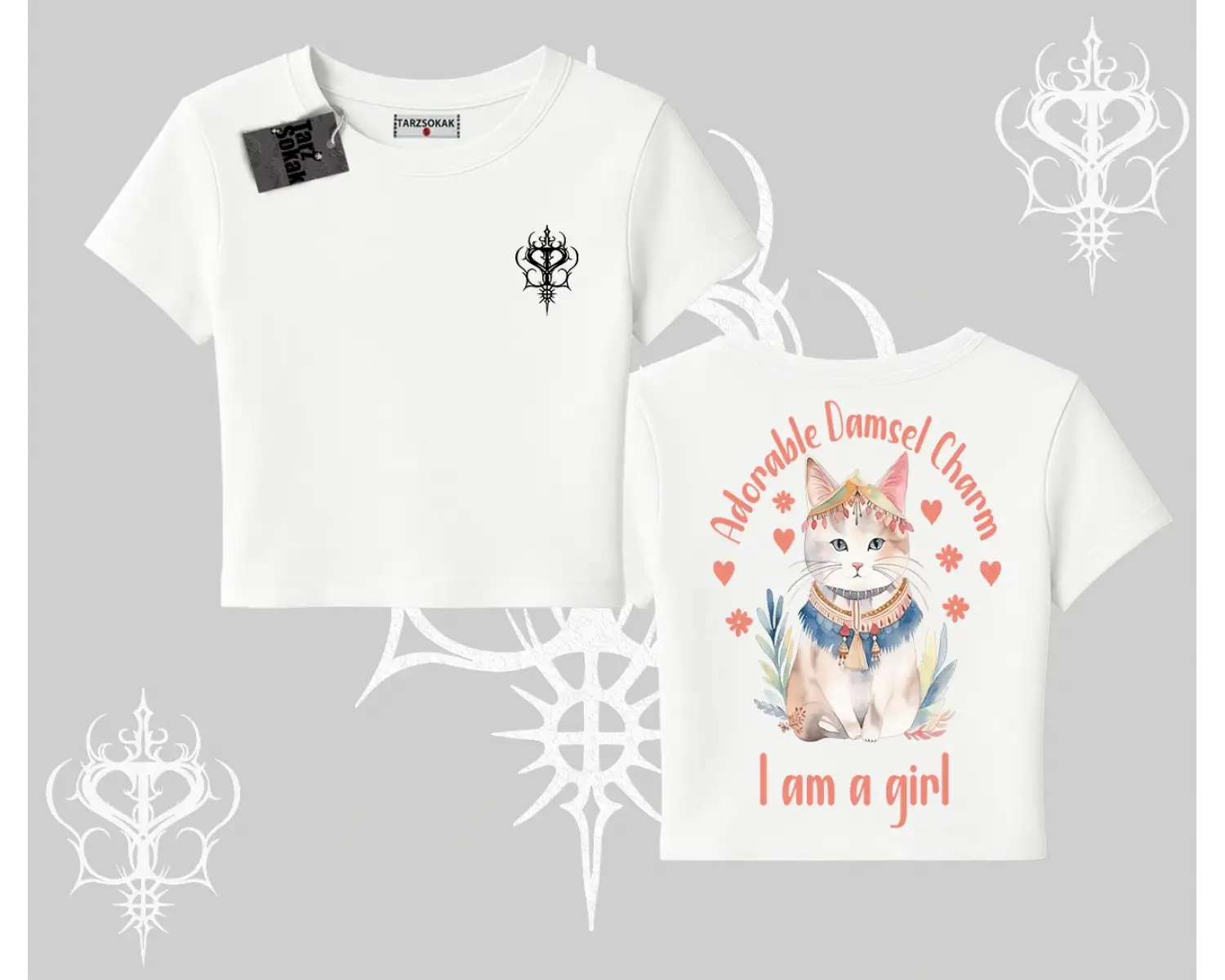Cute Princess Kedi Tasarımlı Arka Baskılı Babby Tee Tshirt
