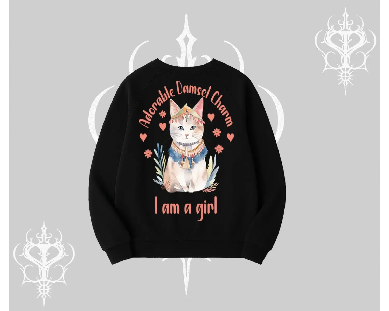 Cute Princess Kedi Tasarımlı Arka Baskılı Biskilet Sweatshirt