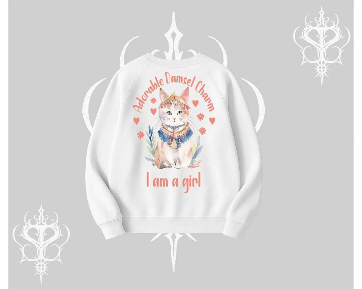 Cute Princess Kedi Tasarımlı Arka Baskılı Biskilet Sweatshirt