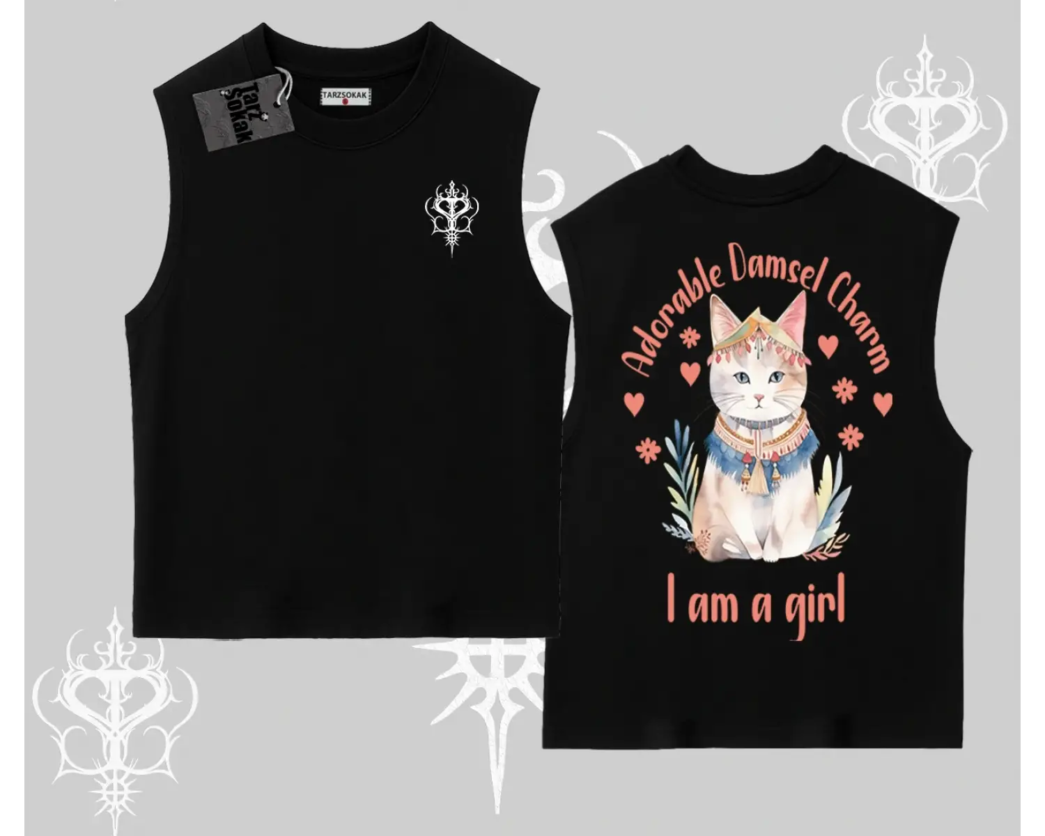 Cute Princess Kedi Tasarımlı Arka Baskılı Kolsuz Tshirt