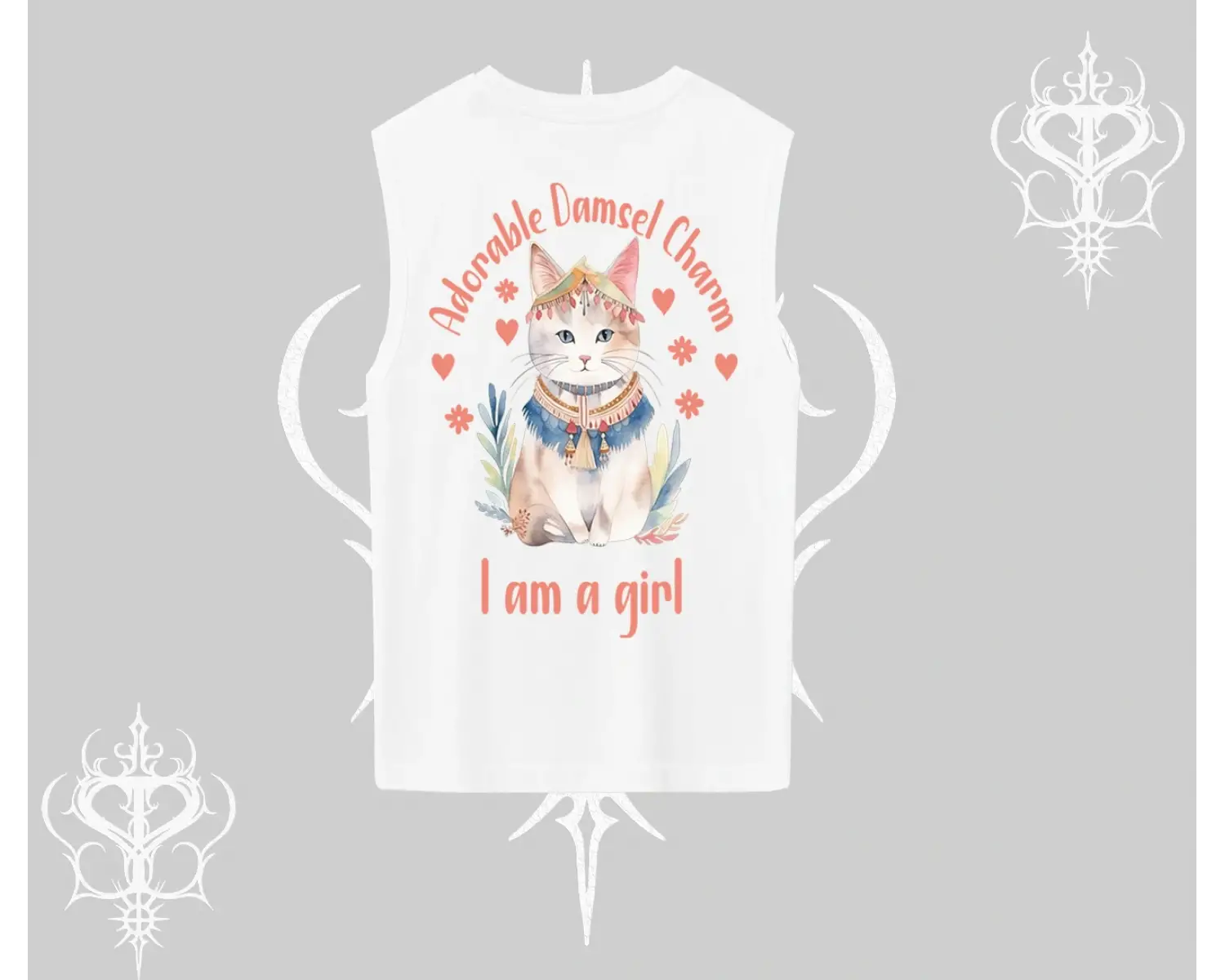 Cute Princess Kedi Tasarımlı Arka Baskılı Kolsuz Tshirt
