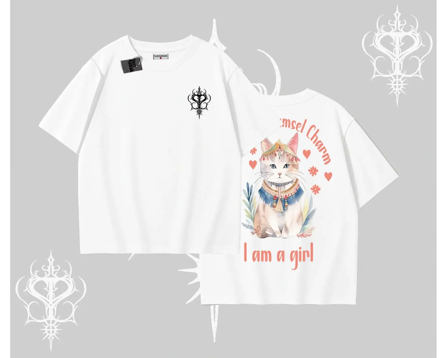 Cute Princess Kedi Tasarımlı Arka Baskılı Oversize Tshirt