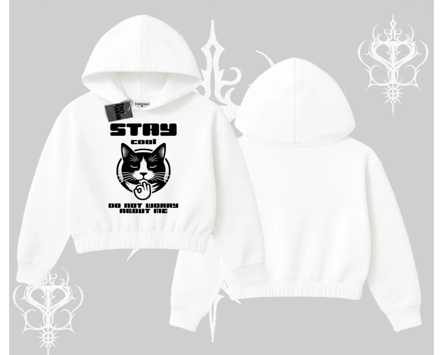 Cuteness Overload Kedi Baskılı Biskilet Sweatshirt