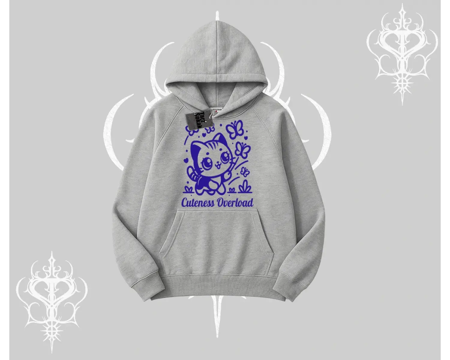 Cuteness Overload Kedi Baskılı Kapşonlu Sweatshirt