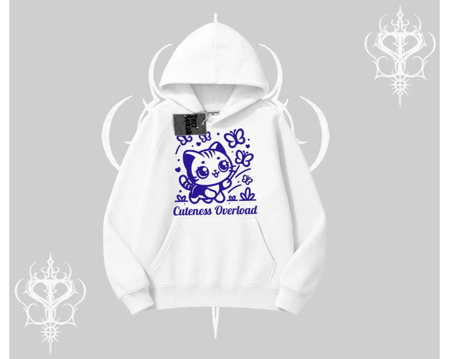 Cuteness Overload Kedi Baskılı Kapşonlu Sweatshirt