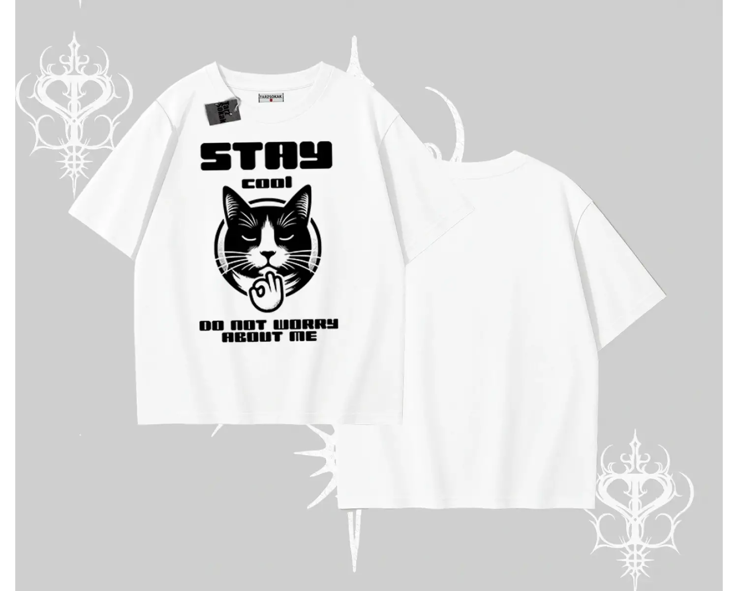 Cuteness Overload Kedi Baskılı Kayık Yaka Sweatshirt