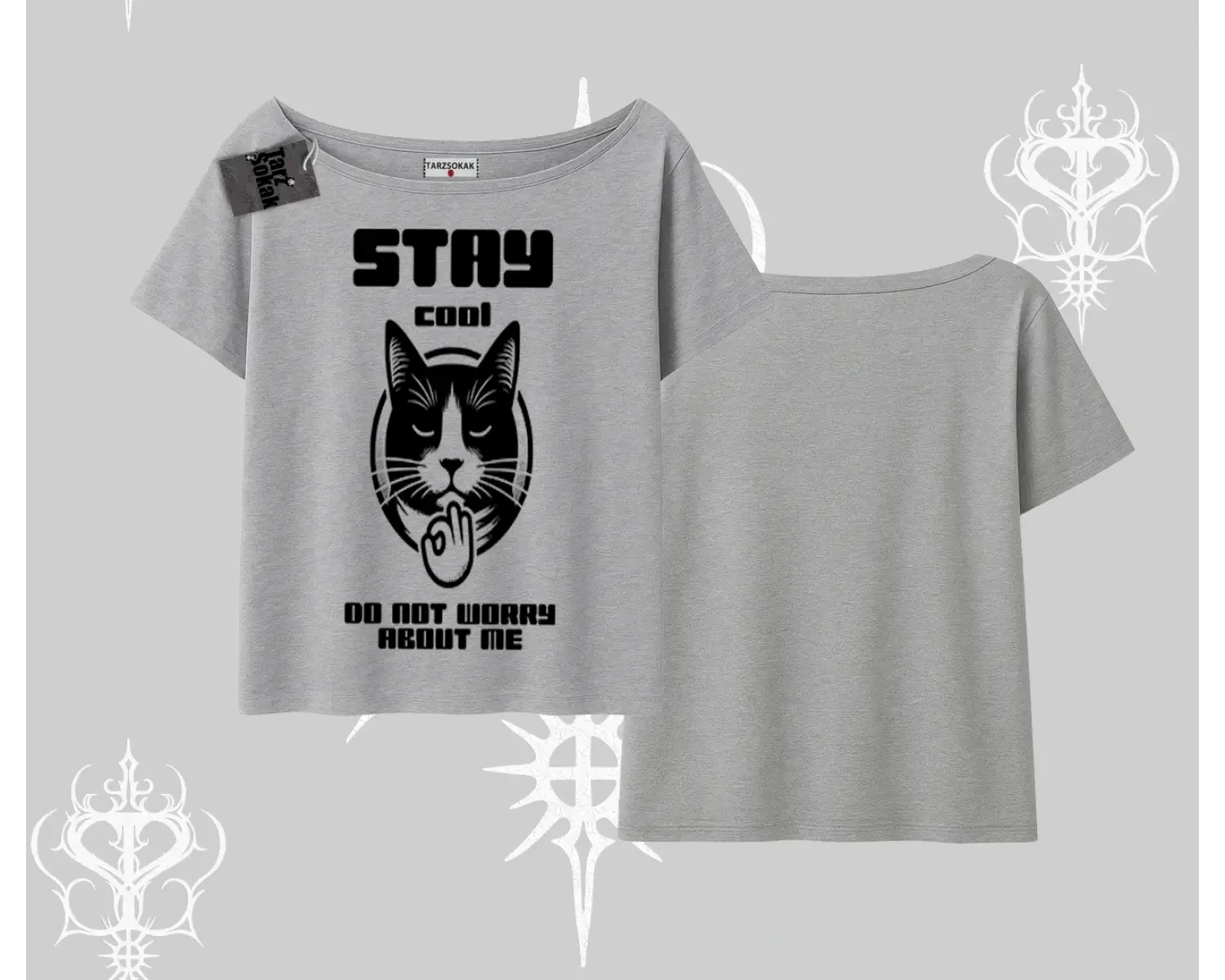 Cuteness Overload Kedi Baskılı Kayık Yaka Tshirt