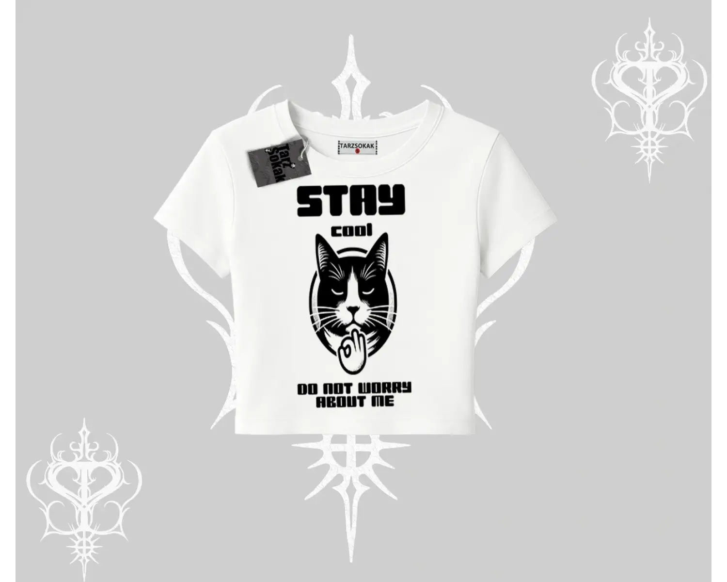 Cuteness Overload Kedi Baskılı Oversize Crop Tshirt