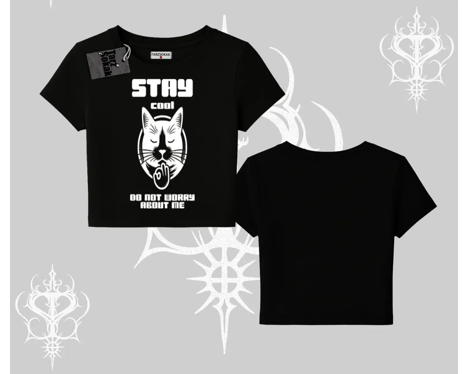 Cuteness Overload Kedi Baskılı Oversize Crop Tshirt