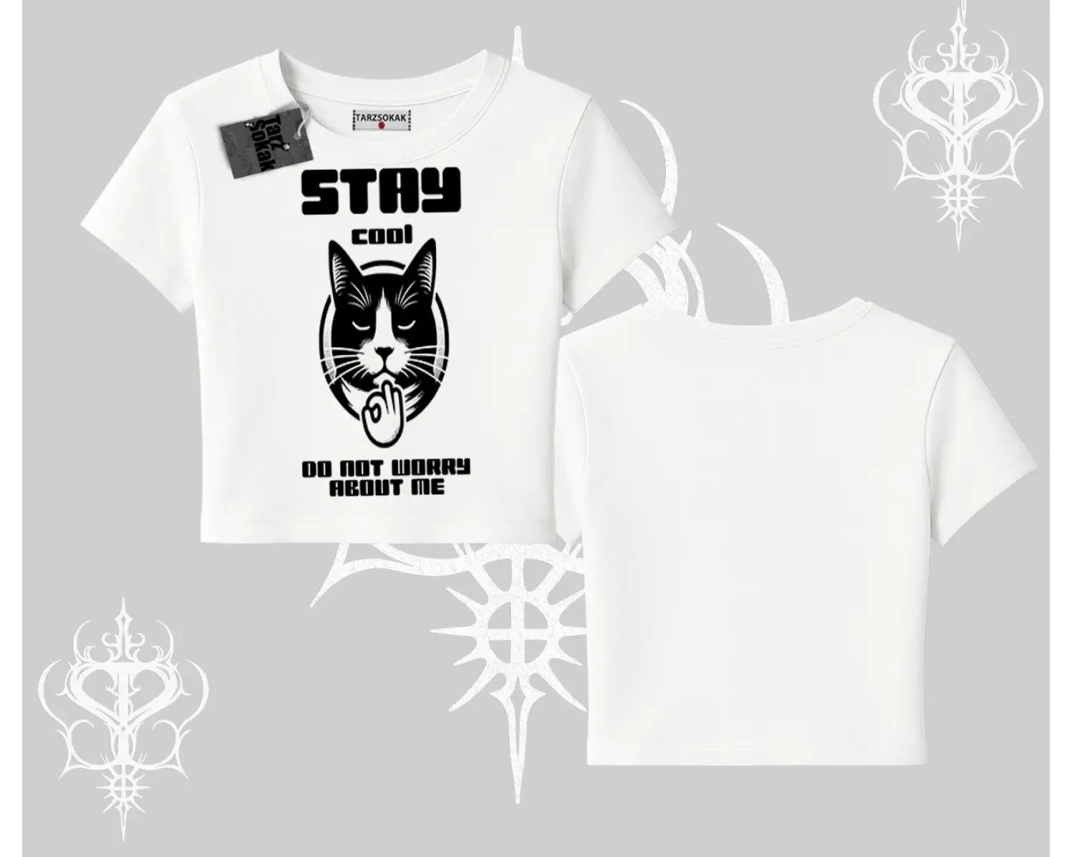 Cuteness Overload Kedi Baskılı Oversize Crop Tshirt