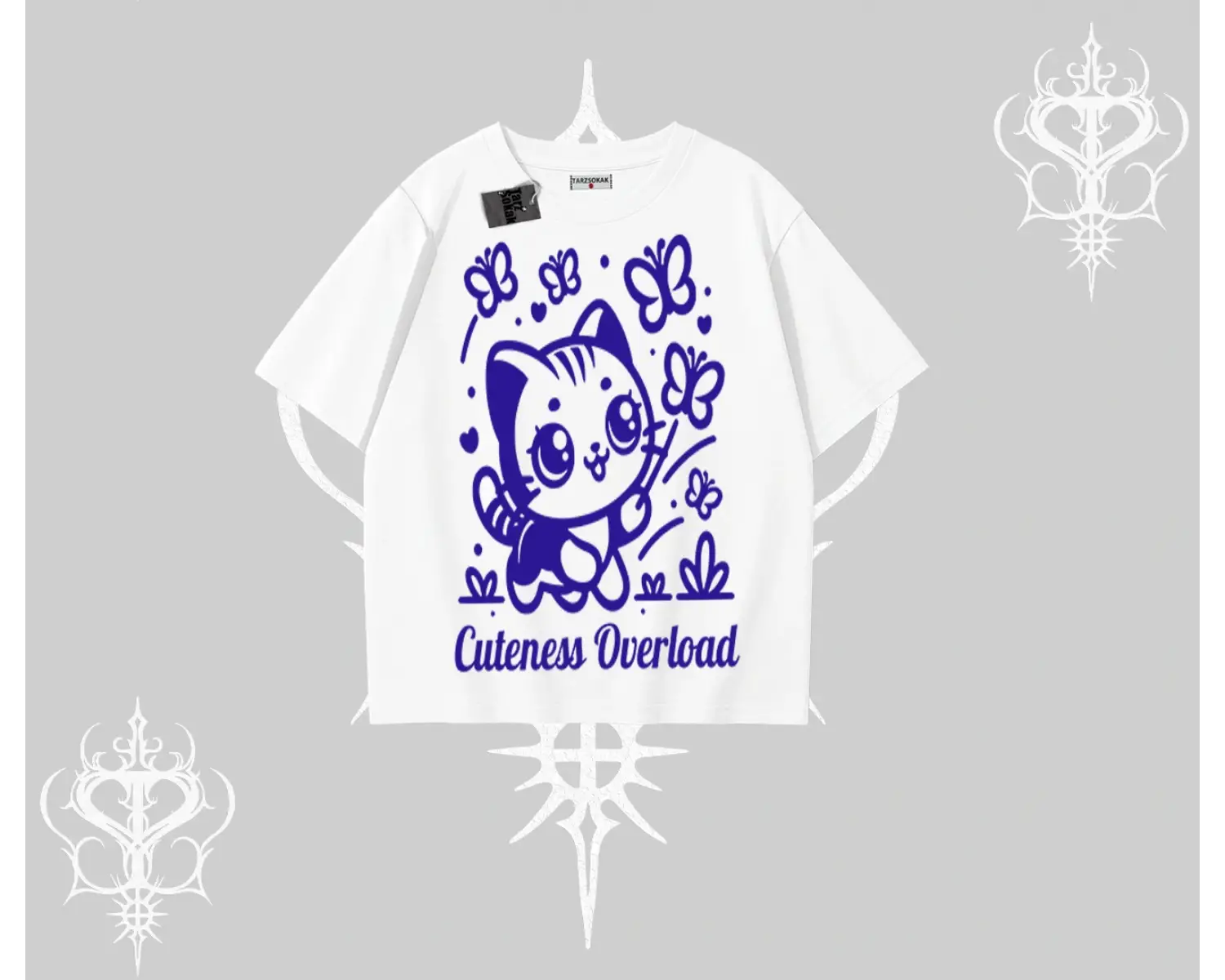 Cuteness Overload Kedi Baskılı Oversize Tshirt