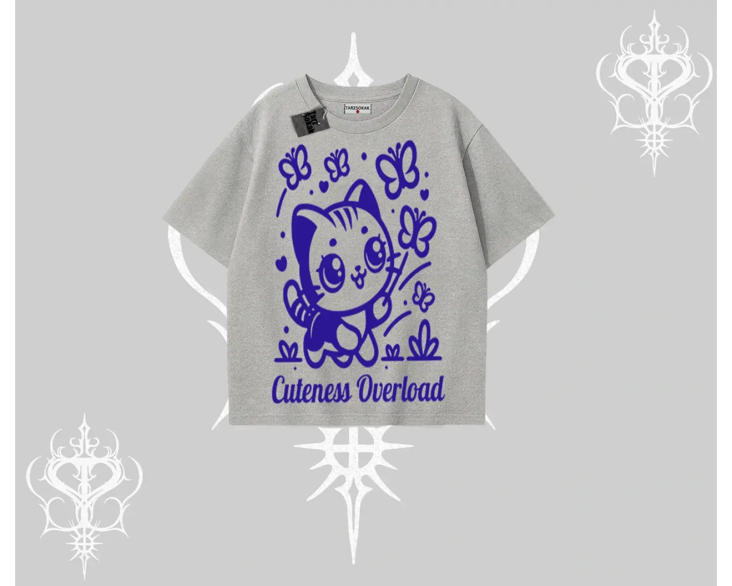 Cuteness Overload Kedi Baskılı Oversize Tshirt