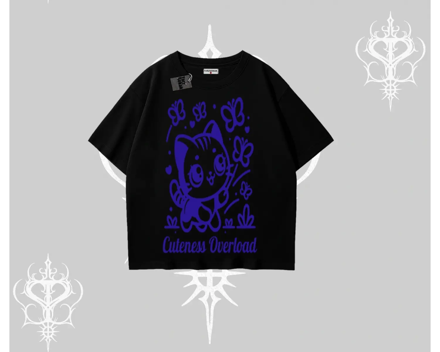 Cuteness Overload Kedi Baskılı Oversize Tshirt