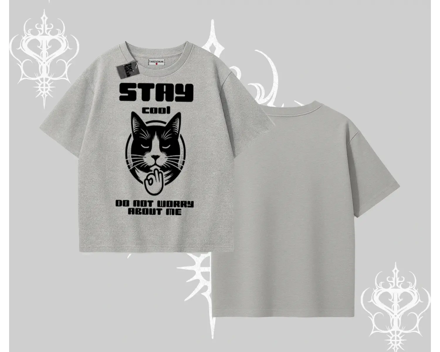 Cuteness Overload Kedi Baskılı Oversize Tshirt